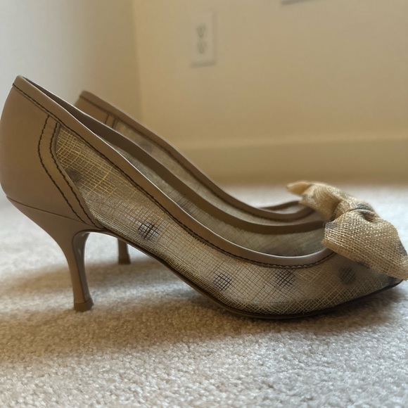 Valentino Nude Patent Raffia Bow Pumps Peep Toe Kitten Heels size 38 - Picture 6 of 6